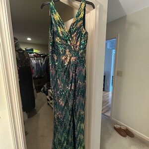 Chicwish Sequin V-Neck Dress - Green and Gold